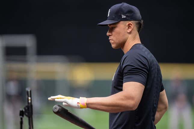 May 31, 2023; Seattle, Washington, USA; New York Yankees designated hitter Aaron Judge (99) is pictured during batting practice before a game against the Seattle Mariners at T-Mobile Park.