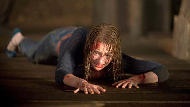 Dana on the ground, bleeding.