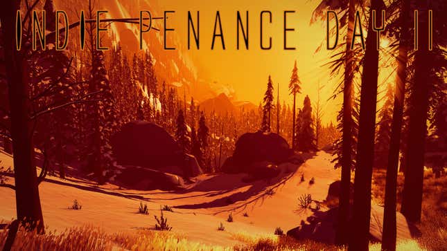 A screenshot of orange-lit woods from Arctic Awakening.