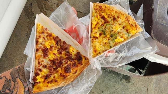 Slices of gas station pizza