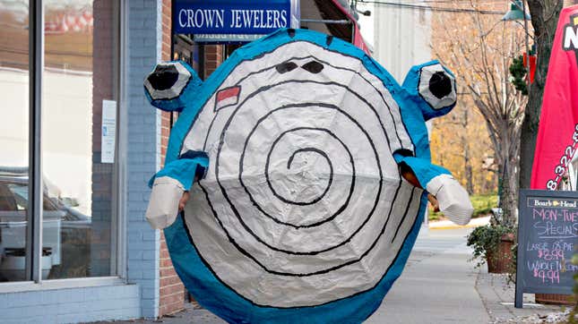 Image for article titled Huh: There’s No Convention Or Anything In Town So This Guy Dressed Like Poliwhirl Must Just Dress Like This All The Time
