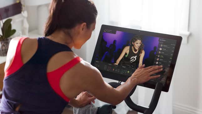 A Peloton bike user