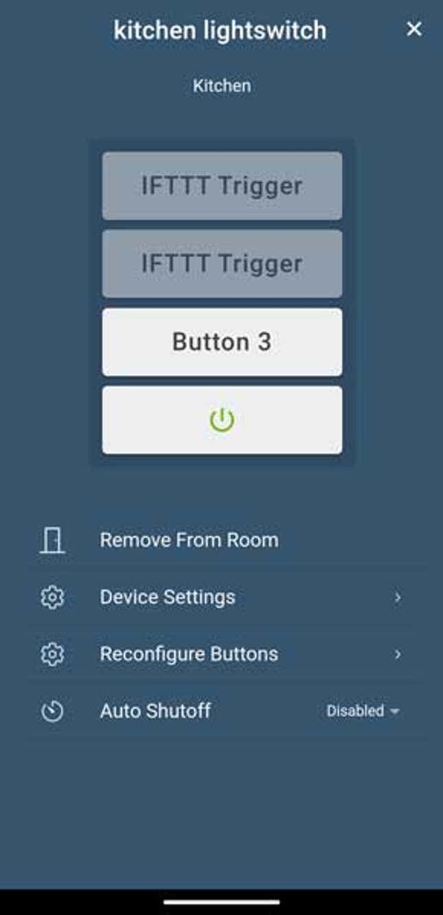 The My Leviton app allows you to configure the top three smart buttons to control any Leviton device or use IFTTT. 