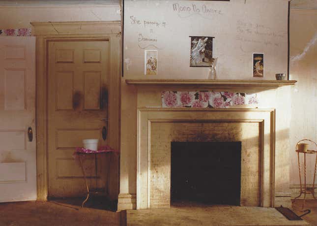 The master bedroom of eccentric mother-daughter duo, Big and Little Edie Beale, before renovation.
