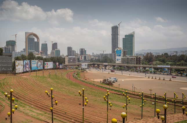The prominent and busy Meskel Square in Addis Ababa stands empty on Sunday