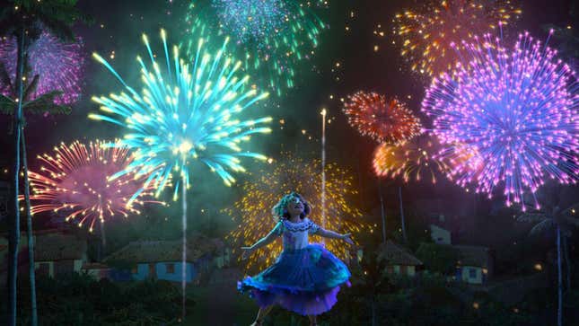 15-year-old Mirabel dances under fireworks in Encanto.
