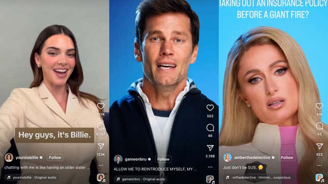Kendall Jenner as influencer Billie, Tom Brady as sports enthusiast Bru, and heiress Paris Hilton as detective Amber.