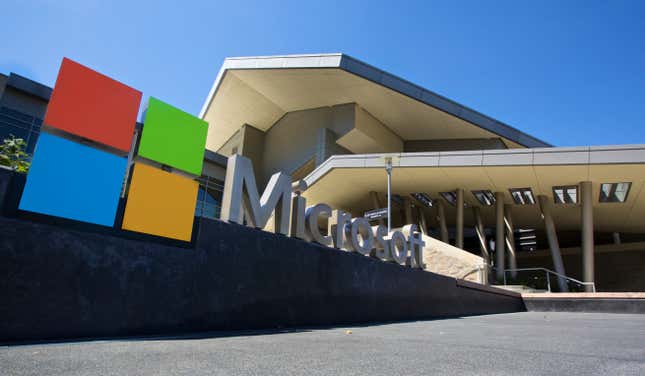 Microsoft logo in front of building