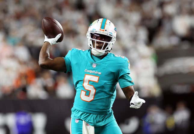 Miami Dolphins wide receiver Trent Sherfield (14) watches the