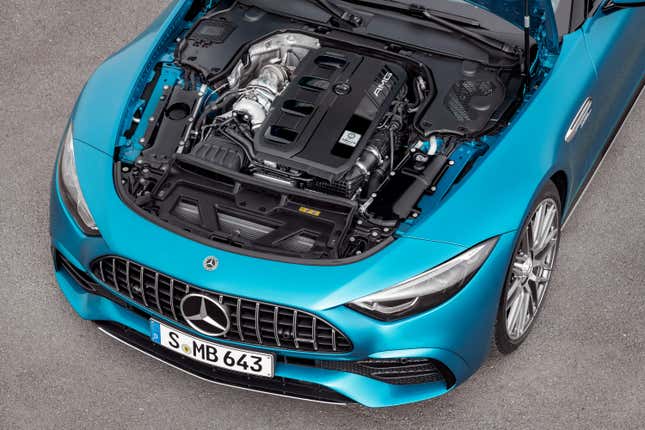 The 375-hp 2.0-liter 4-cylinder engine of the 2023 Mercedes AMG SL43