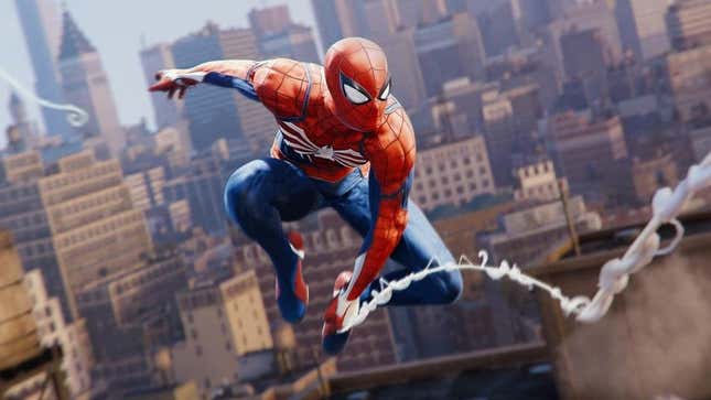 Spider-Man webslings through New York City. 