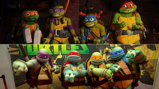 Teenage Mutant Ninja Turtles: Mutant Mayhem (Paramount), Ninja Turtles at NY Comic Con in 2012 (Neilson Barnard/Getty Images for Nickelodeon)