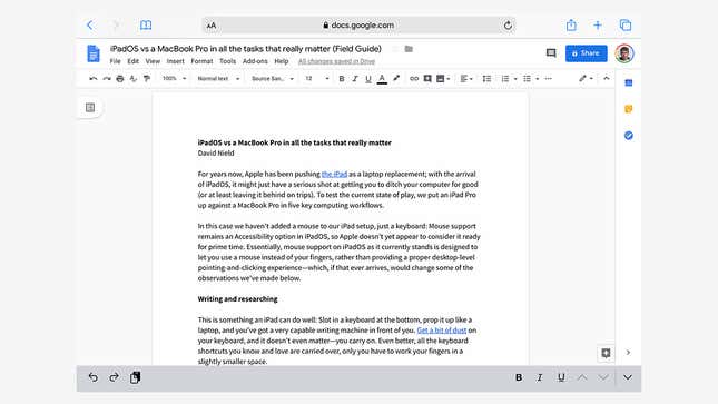 Writing on the iPad—very good.