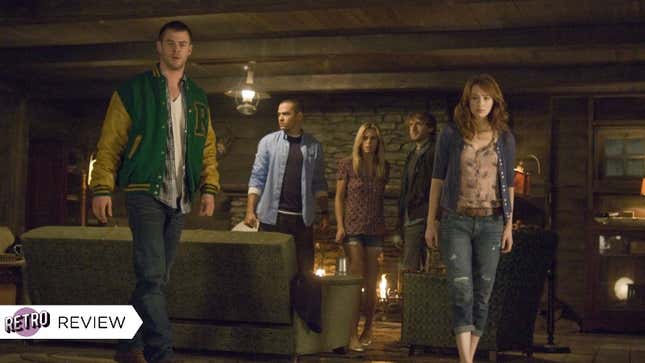 The five main characters in the cabin in the woods in The Cabin in the Woods.