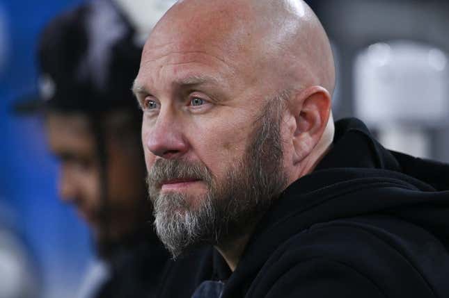 Jan 1, 2023; Baltimore, Maryland, USA;  Pittsburgh Steelers offensive coordinator Matt Canada sits on the bench before the game against the Baltimore Ravens at M&amp;amp;T Bank Stadium.