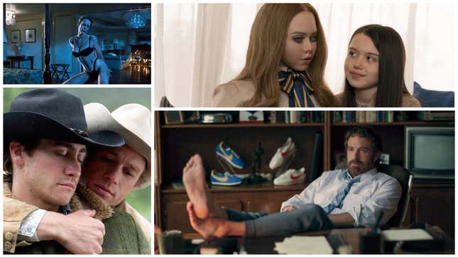 Clockwise from top left: True Lies (20th Century Fox), M3GAN (Universal Pictures), Air (Amazon Studios), Brokeback Mountain (Focus Features)