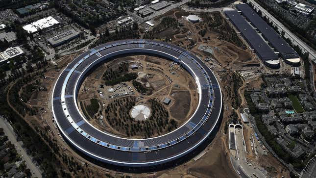 An aerial view of Apple Park, the company’s headquarters, on April 28, 2017 in Cupertino, California.