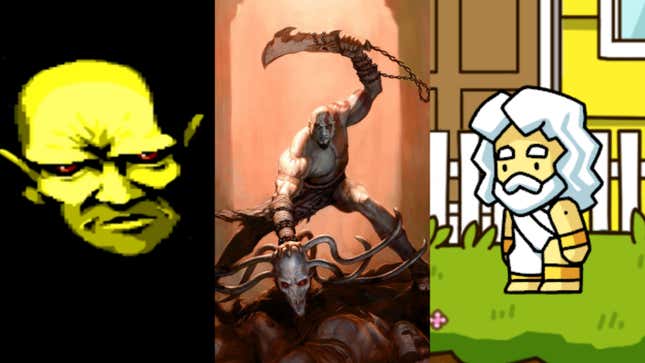 From left to right: Shin Megami Tensei II (Screenshot: YouTube), God Of War II (Image: Sony Interactive Entertainment), Scribblenauts Unlimited (Screenshot: 5th Cell)