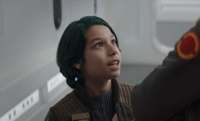 Jacen Syndulla, Hera's son, looks up at her.