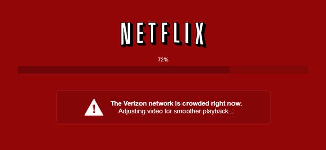 Netflix error message: &quot;The Verizon network is crowded right now.&quot;