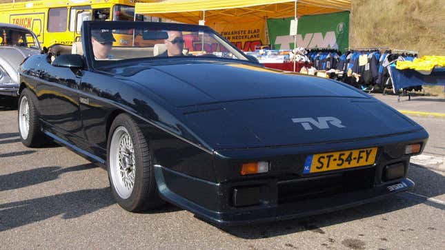 A photo of a black TVR 350i sports car. 