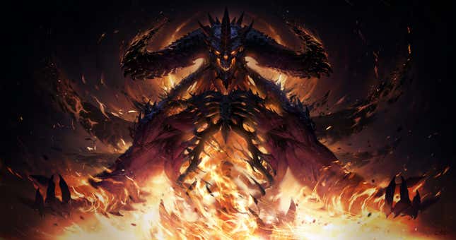 A piece of key Diablo Immortal art showing what appears to the The Devil engulfed in flames.