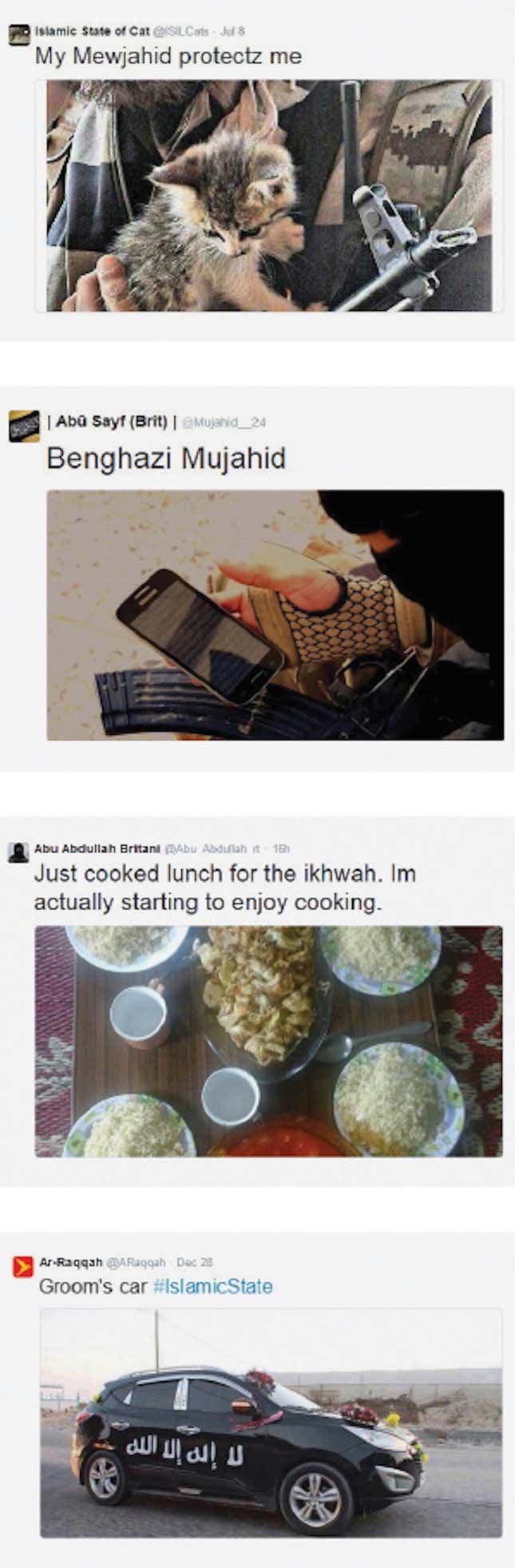 ISIS fighters and supporters are steeped in the vernacular of secular online culture. Just like other people their age, they tweet cat photos and pictures of their meals.
