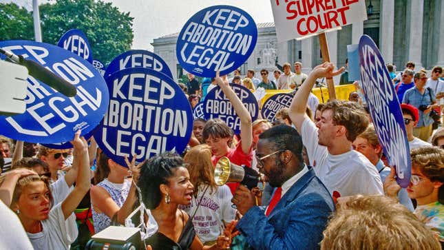 Supporters for and against legal abortion face off during a protest outside the United States Supreme Court Building way back in 1989.