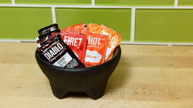 Taco Bell sauces in small salsa bowl