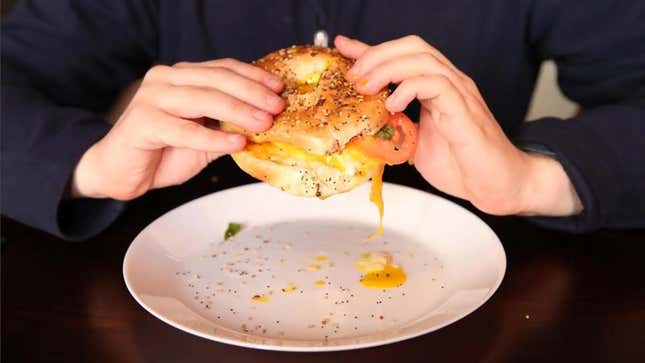 Image for article titled Report: Oh, Fuck Yeah, Egg Yolk Dripping All Over Sandwich