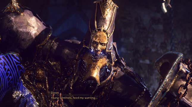 A mutated Sentinel warns other players about taking up this journey.