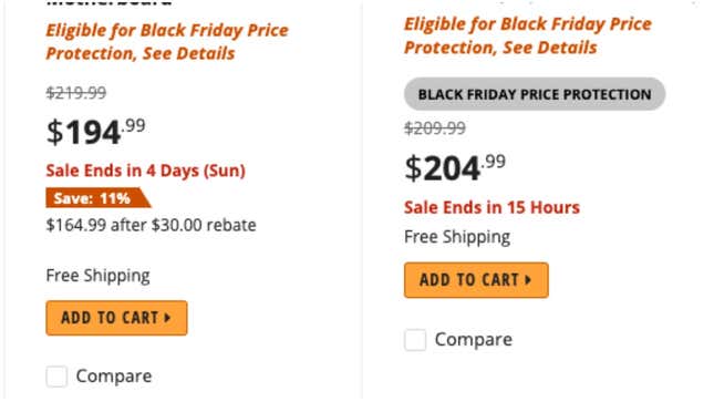 Some eligible products have a grey badge to indicate they’re part of the program, while others have orange text that’s easier to miss.