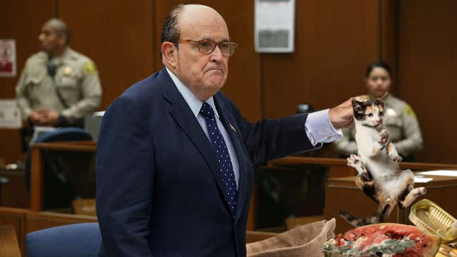 Image for article titled ‘Your Honor, I’m Ready To Present,’ Says Giuliani Pulling Rotted Melon, Stray Cat Out Of Old Burlap Sack