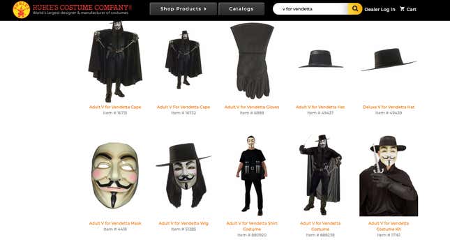 Rubies' V for Vendetta offerings. Screenshot on Oct. 30, 2019.