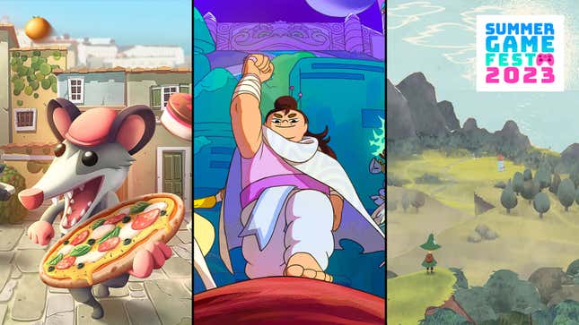 A triptych shows three scenes from newly revealed indie games.