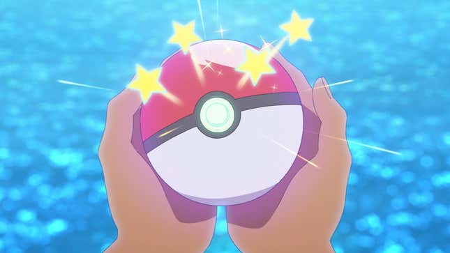 A Poke Ball is shown confirming a successful catch.
