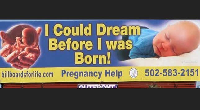 A screenshot from Billboards 4Life's Twitter page shows a sample anti-abortion billboard.