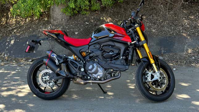 Exhaust side profile shot of the 2023 Ducati Monster SP