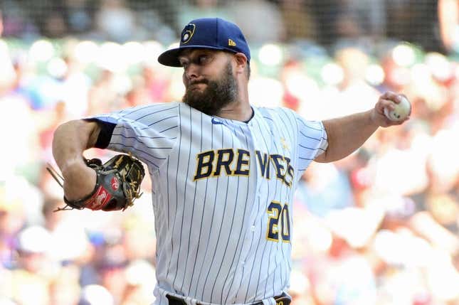 Sep 3, 2023; Milwaukee, Wisconsin, USA; Milwaukee Brewers pitcher Wade Miley (20) pitches against the Philadelphia Phillies in the first inning at American Family Field.