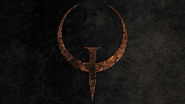 The classic Quake logo on a black background. 