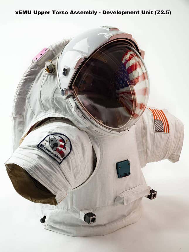 Development unit showing the upper torso and helmet.