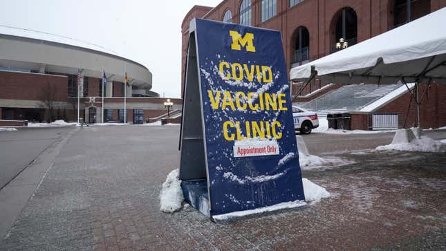 A covid-19 vaccination clinic at the University of Michigan Stadium in Ann Arbor, Michigan, February 10, 2021. 