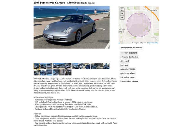 A screenshot of a Craigslist ad for a 2003 911