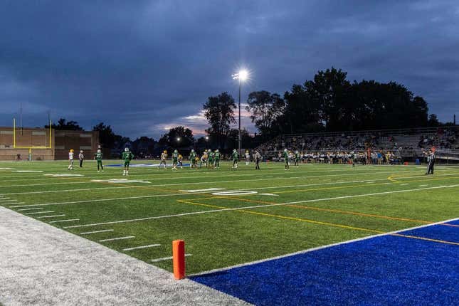 A general view during the South Bend Riley-South Bend Washington high school football game on Friday, September 23, 2022, at TCU School Field in South Bend, Indiana.

South Bend Riley Vs South Bend Washington
