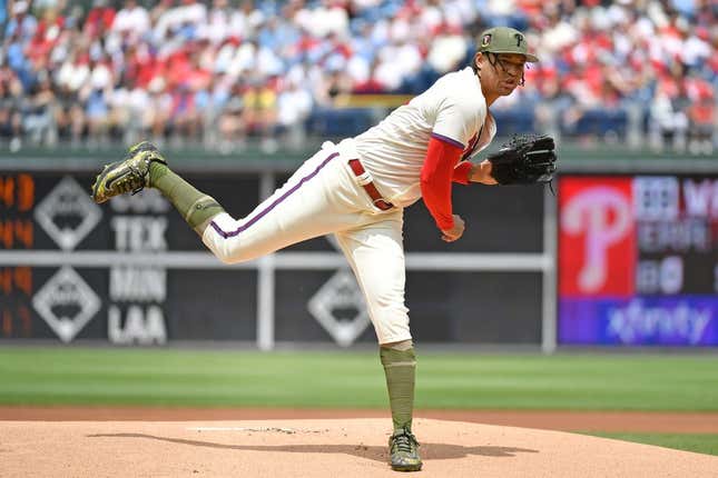 May 21, 2023; Philadelphia, Pennsylvania, USA; Philadelphia Phillies starting pitcher Taijuan Walker (99) throws a pitch against the Chicago Cubs at Citizens Bank Park.