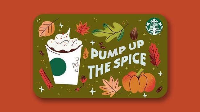 Starbucks gift card with pumpkin spice imagery