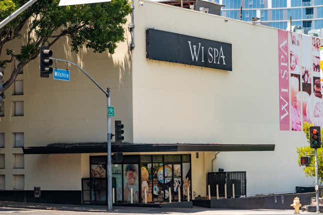Image for article titled Transphobes and QAnon Conspiracy Theorists Converge on a Los Angeles Spa