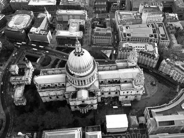 St Paul’s Cathedral from a London police helicopter.