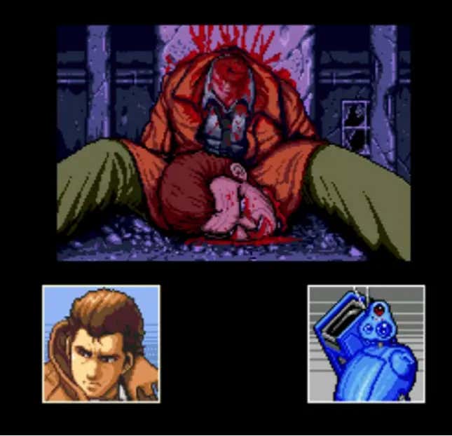 Pictured is a gory screenshot from Snatcher.