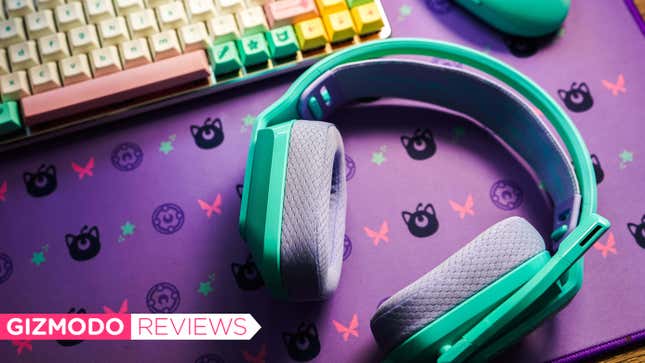 The Logitech G335 wired headphones in mint look really good alongside other colorful peripherals.